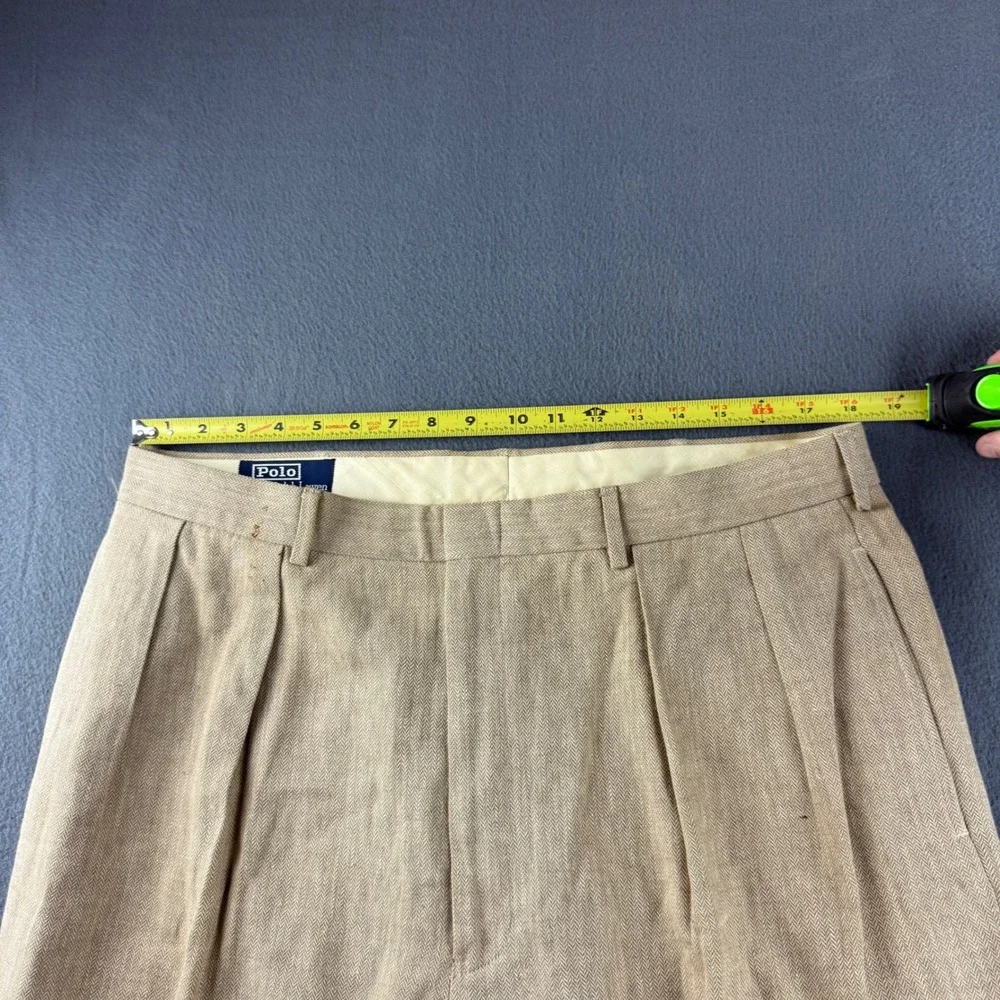 Vintage Polo Ralph Lauren Pants Men 38x30 (Fit 36x30) Beige Linen Double Pleated